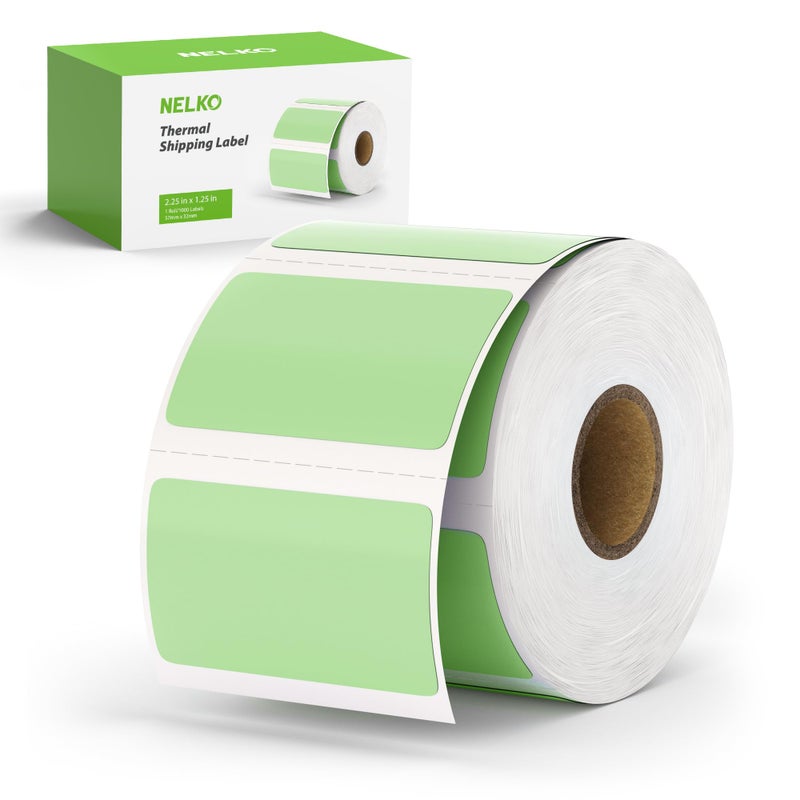 Nelko Genuine 2.25 x 1.25 Direct Thermal Labels, Green Thermal Printer Labels for Thank You Stickers, Self-Adhesive Address Shipping Thermal Label Stickers, 1 Roll,1000 Labels - Image 1